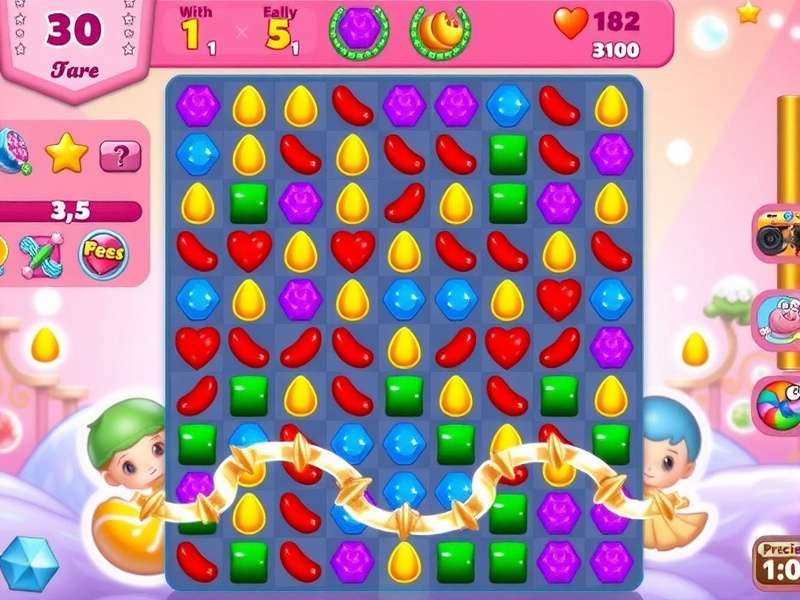 Jewel Candy Quest gameplay screenshot showing colorful candies and special power-ups